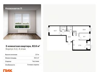 Продажа 3-ком. квартиры, 82.6 м2, Свердловская область, жилой комплекс Космонавтов 11, 4.2