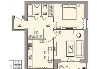 Продажа 2-комнатной квартиры, 57.4 м2, Волгоград, улица Землячки, 84/7