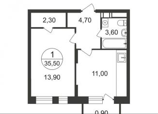 Продам 1-ком. квартиру, 35.5 м2, Люберцы, Озёрная улица, 2