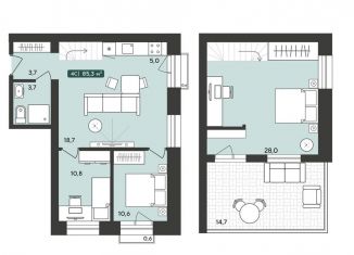 Продается 4-комнатная квартира, 85.3 м2, посёлок Октябрьский