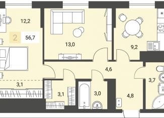 Продается 2-ком. квартира, 56.7 м2, Ижевск, улица имени В.С. Тарасова, 4, ЖК Новый Город