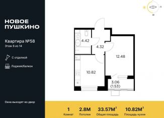 Продам 1-комнатную квартиру, 33.6 м2, Пушкино, жилой комплекс Новое Пушкино, к20