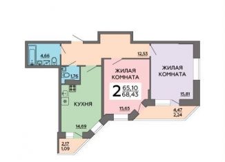 Продам 2-ком. квартиру, 68.4 м2, Воронеж