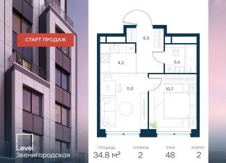 Продам 2-комнатную квартиру, 34.8 м2, Москва, СЗАО, жилой комплекс Левел Звенигородская, к2