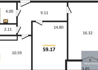 Продажа 2-комнатной квартиры, 59.2 м2, Воронеж, улица Артамонова, 34Ж, ЖК Волна-1