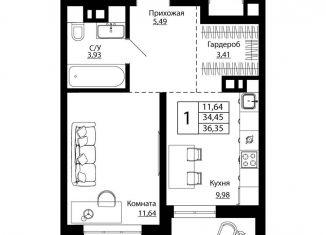 Продается однокомнатная квартира, 35.8 м2, Ростов-на-Дону