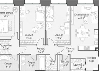 Продажа двухкомнатной квартиры, 129.3 м2, Москва