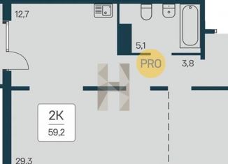 Продается двухкомнатная квартира, 59.2 м2, Новосибирск, Калининский район