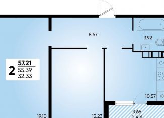 2-комнатная квартира на продажу, 57.2 м2, Краснодар, Прикубанский округ