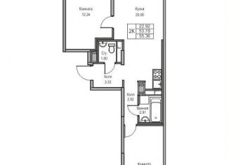 Продам двухкомнатную квартиру, 53.8 м2, Санкт-Петербург, Ивинская улица, 1к2