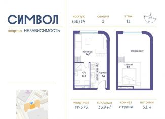 Продам квартиру студию, 35.9 м2, Москва, улица Золоторожский Вал, 11с61, ЖК Символ