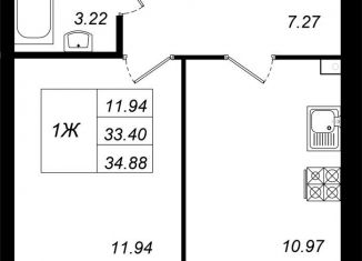 Продается однокомнатная квартира, 34.9 м2, село Осиново, улица Гайсина, 2Б