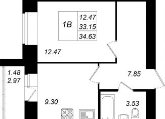 1-ком. квартира на продажу, 34.6 м2, село Осиново, улица Гайсина, 2Б, ЖК Радужный