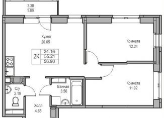 Продажа двухкомнатной квартиры, 55.2 м2, Санкт-Петербург, Ивинская улица, 1к2