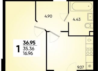 1-комнатная квартира на продажу, 37 м2, Краснодар, микрорайон Губернский