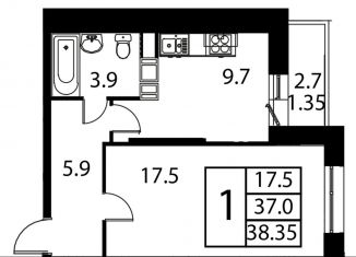 Продам 1-комнатную квартиру, 38.4 м2, Московская область