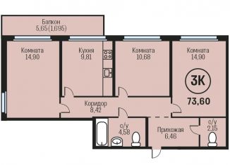 3-ком. квартира на продажу, 73.6 м2, Алтайский край, Южный тракт, 15к3