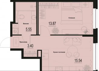 Продаю 1-комнатную квартиру, 38.4 м2, Мурино