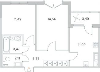 Продажа 2-комнатной квартиры, 52.6 м2, посёлок Стрельна