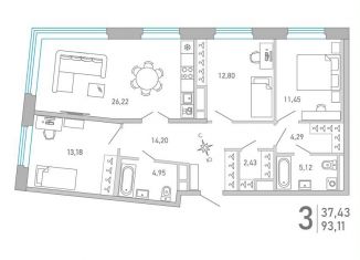 Продажа трехкомнатной квартиры, 93.1 м2, Санкт-Петербург, Приморский район, набережная Чёрной речки, 1