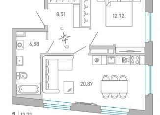 Продам однокомнатную квартиру, 48.2 м2, Санкт-Петербург, метро Лесная, набережная Чёрной речки, 1