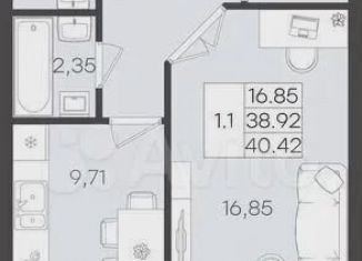 Продам 1-ком. квартиру, 40.4 м2, Татарстан, проспект Созидателей, 2