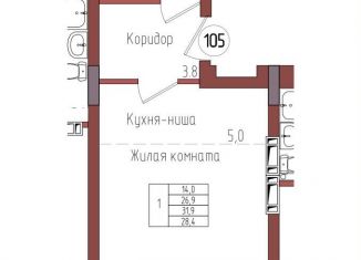 Продается однокомнатная квартира, 28.4 м2, Калининградская область