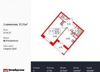 Продается 1-ком. квартира, 32.3 м2, Санкт-Петербург, метро Елизаровская