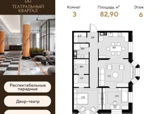 Продается 3-ком. квартира, 82.9 м2, Москва, ЖК Театральный Квартал, улица Расплетина, 2к1