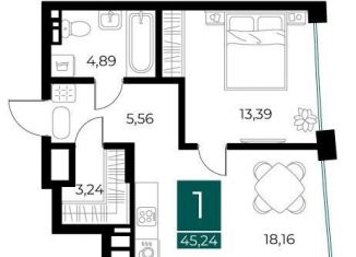 Продам 1-комнатную квартиру, 45.2 м2, Рязанская область