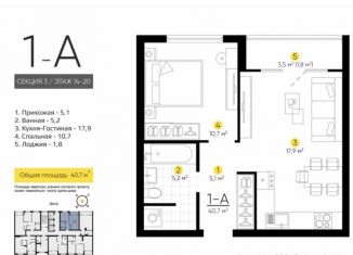 1-ком. квартира на продажу, 40.7 м2, Свердловская область