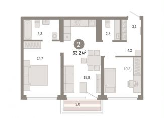 Продажа двухкомнатной квартиры, 63.2 м2, Екатеринбург, Павлодарская улица, 17, ЖК Шишимская Горка