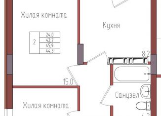 2-комнатная квартира на продажу, 44.3 м2, Калининградская область