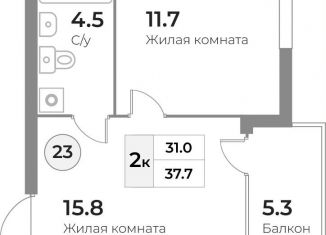 Продаю 2-комнатную квартиру, 37.7 м2, Зеленоградск