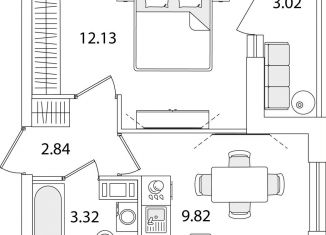 Однокомнатная квартира на продажу, 29.6 м2, Санкт-Петербург, улица Тамбасова, 5Н, метро Проспект Ветеранов