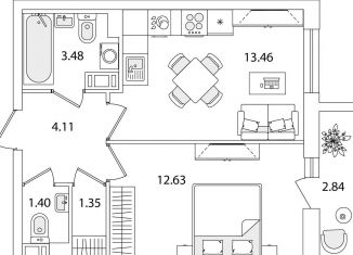 Продажа однокомнатной квартиры, 37.9 м2, Санкт-Петербург, улица Тамбасова, 5Н, метро Проспект Ветеранов