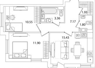 Продается 2-комнатная квартира, 53.4 м2, Санкт-Петербург, улица Тамбасова, 5Н, муниципальный округ Сосновая Поляна