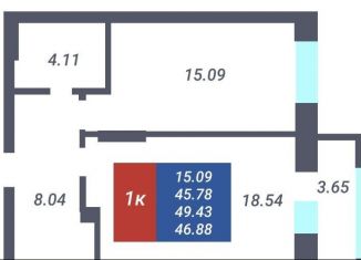 Продам 1-комнатную квартиру, 46.7 м2, Новосибирск, метро Заельцовская, Светлановская улица, 52/2