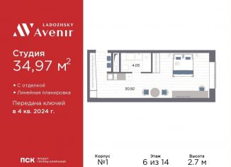 Продается квартира студия, 35 м2, Санкт-Петербург, Магнитогорская улица, 51литЗ, метро Ладожская