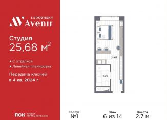 Продаю квартиру студию, 25.7 м2, Санкт-Петербург, Магнитогорская улица, 51литЗ, метро Новочеркасская