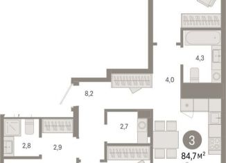 Продам 3-комнатную квартиру, 84.7 м2, Екатеринбург, Железнодорожный район, улица Пехотинцев, 2Д