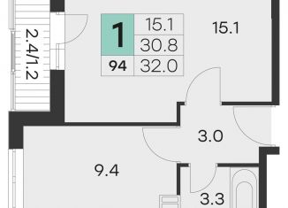 Однокомнатная квартира на продажу, 32 м2, Московская область