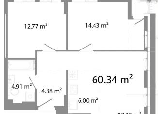 3-комнатная квартира на продажу, 60.3 м2, Челябинск