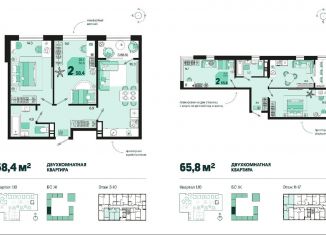 Продажа 2-комнатной квартиры, 60.3 м2, Краснодар