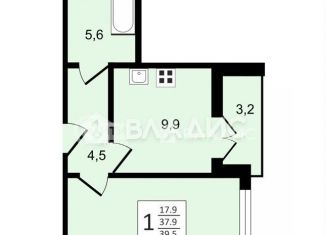 Продам 1-комнатную квартиру, 39.5 м2, посёлок Отрадное, бульвар 70 лет Победы, 5