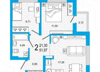 Продаю 2-ком. квартиру, 52 м2, Уфа, Октябрьский район, улица Воинов-Интернационалистов, 1