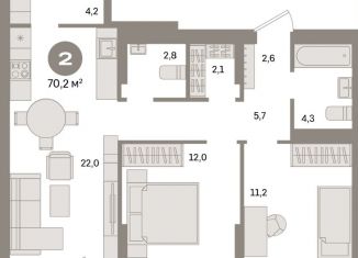 Продам 2-комнатную квартиру, 70.2 м2, Екатеринбург, улица Пехотинцев, 2Г, улица Пехотинцев