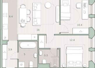 Продажа двухкомнатной квартиры, 57.4 м2, Москва, метро Озёрная