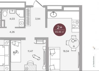 Продается 2-ком. квартира, 59.5 м2, Тюмень