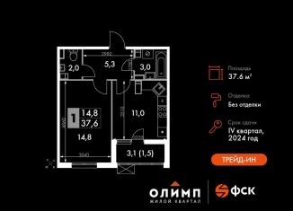 Продам однокомнатную квартиру, 37.6 м2, Обнинск, ЖК Ап-квартал Олимп